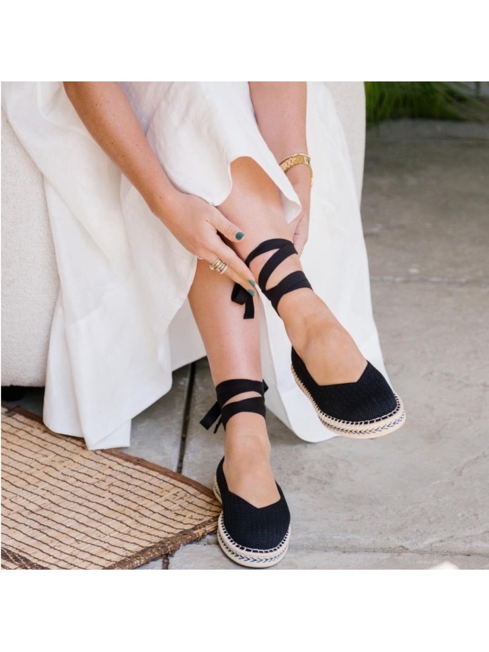 Rothy's Black Lace-Up Espadrille Flats